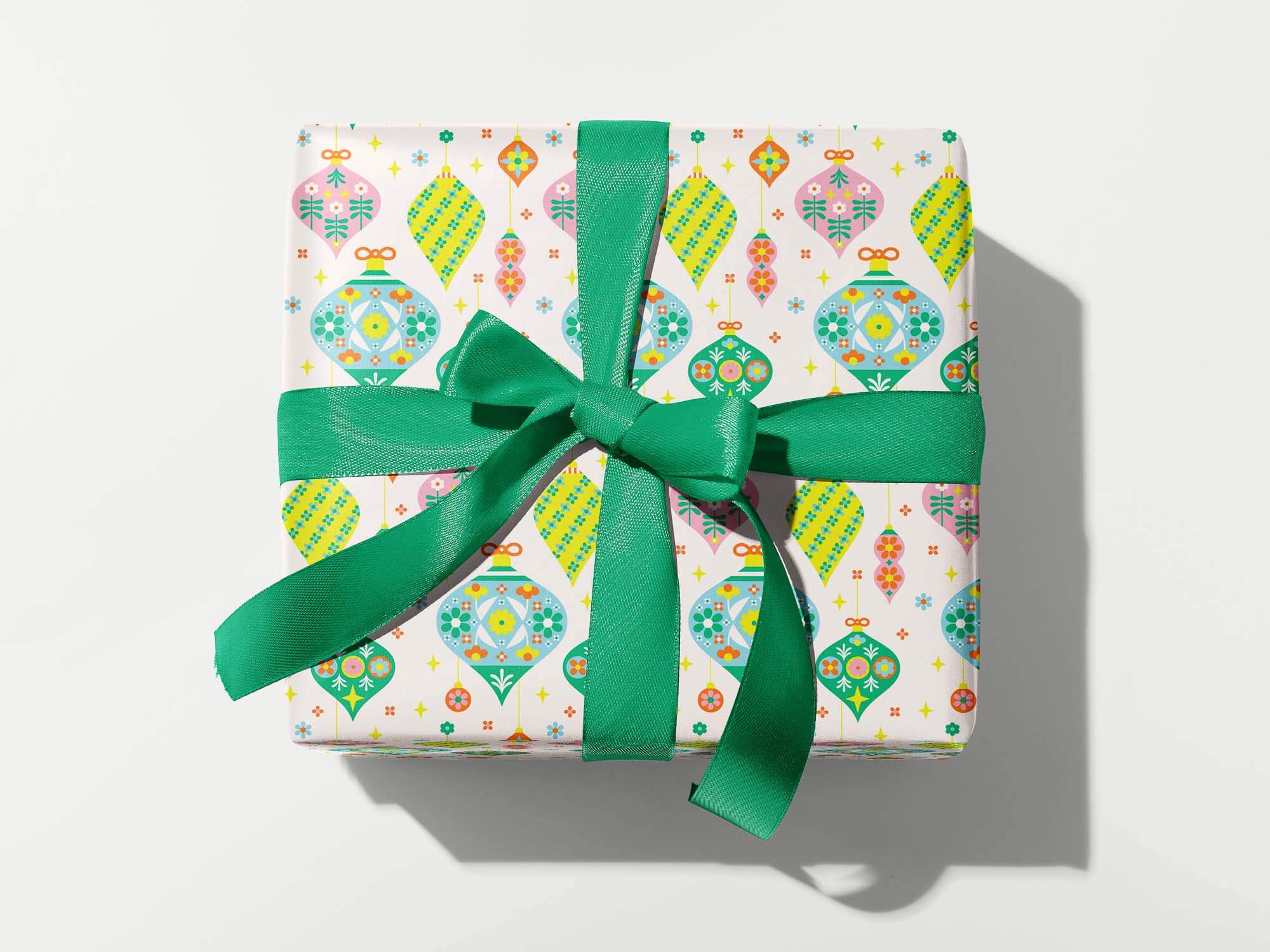 Flornaments • Retro Floral Ornaments Holiday Gift Wrap Sheets or Roll