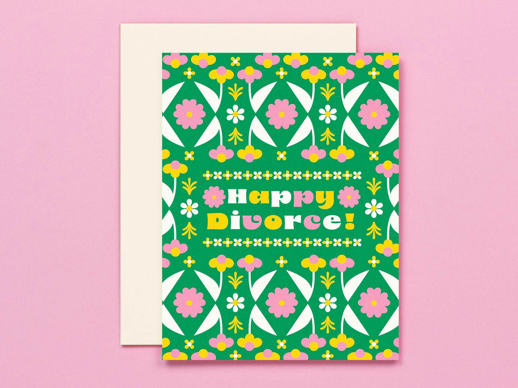 Happy Divorce • Folksy Retro Floral Pattern Divorce Card