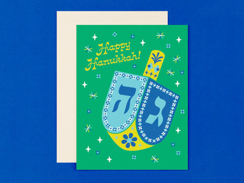 Retro Floral Dreidel Hanukkah Card